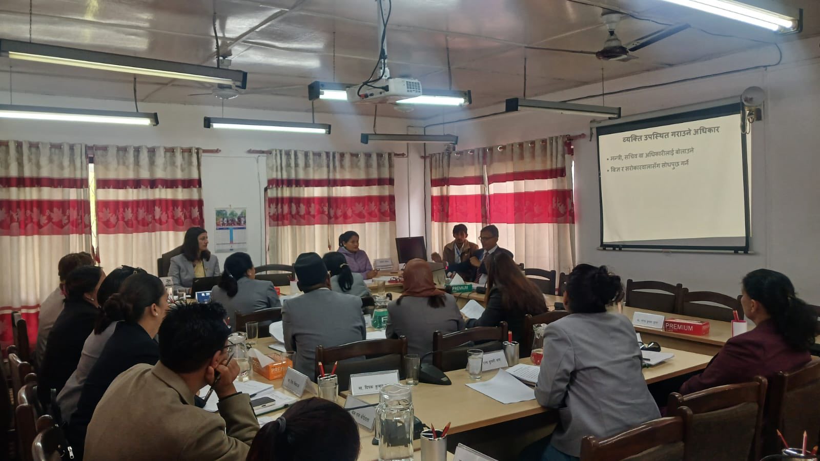 Committee members discussing agenda items